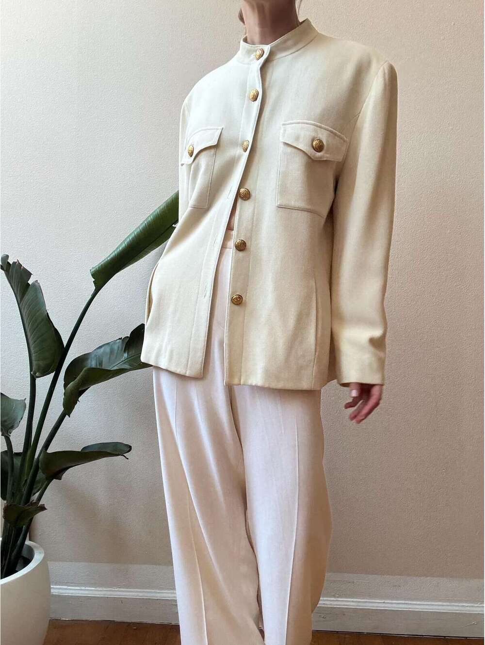Vintage Ralph Lauren Ivory Wool Collarless Jacket Blazer